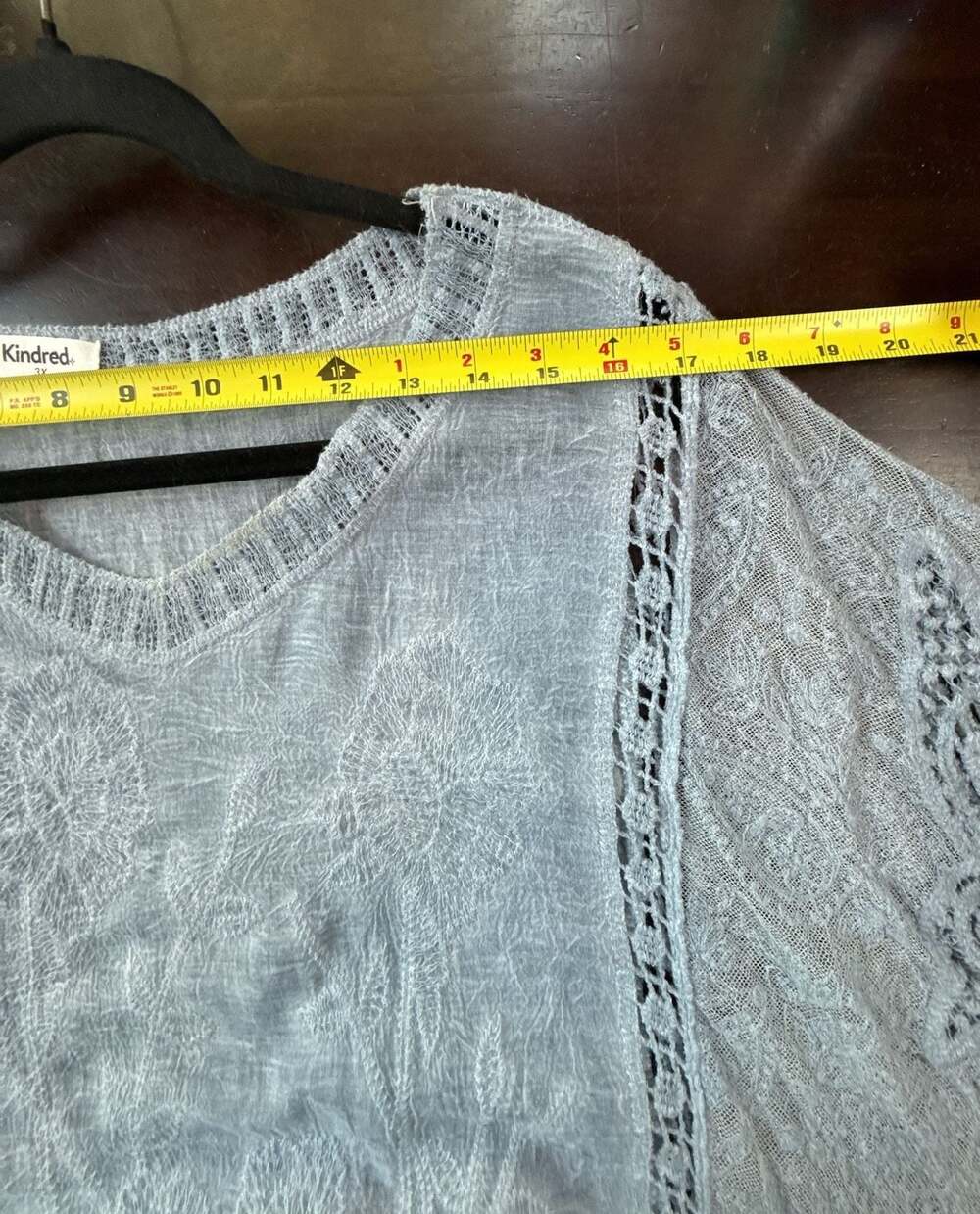 Kindred Plus Size Blue Embroidered Lace Trim Kimono Sleeve Blouse, 3X - Picture 6 of 9